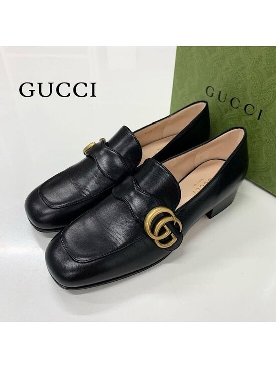 Gucci Shoes - Gucci Leather Double G GG Marmont Loafers Black